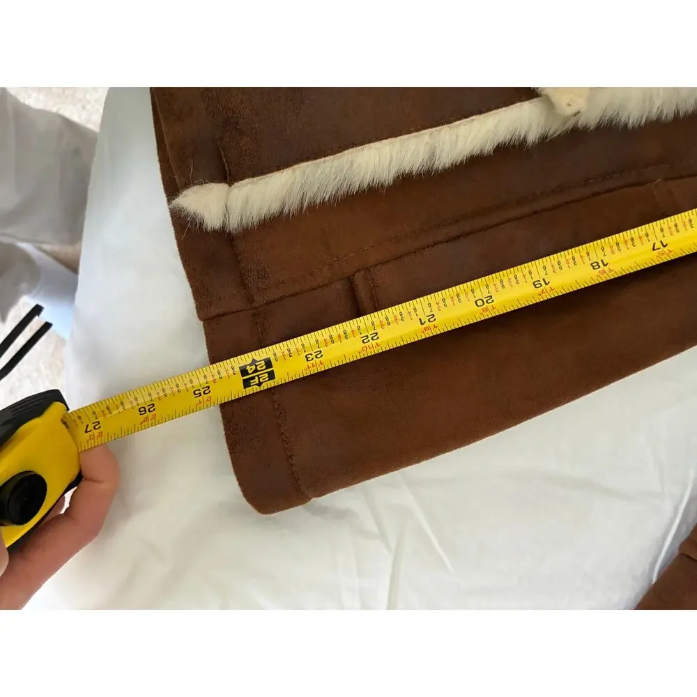 Women’s double-breasted faux shearling wrap coat- tan - size S - Picture 8 of 12